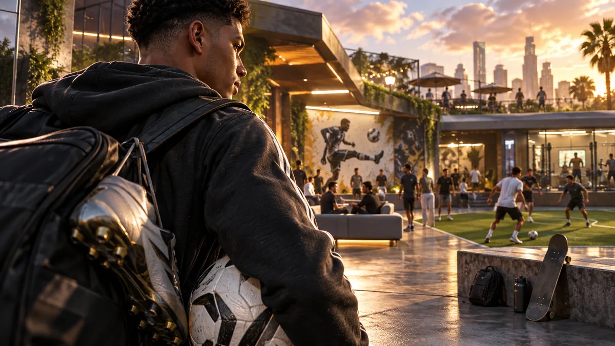 Editorial illustration: EA Sports FC 27 The Grounds Trailer Reveals New Off-Pitch Mode