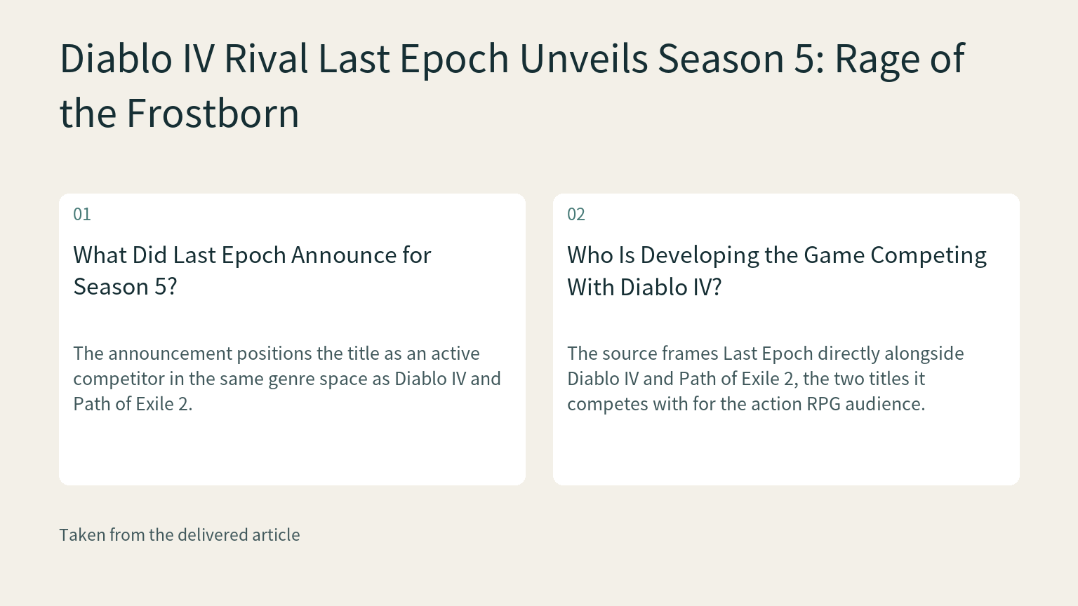 Visual explanation: The announcement positions the title as an active competitor in the same genre space as Diablo IV and Path of Exile 2.