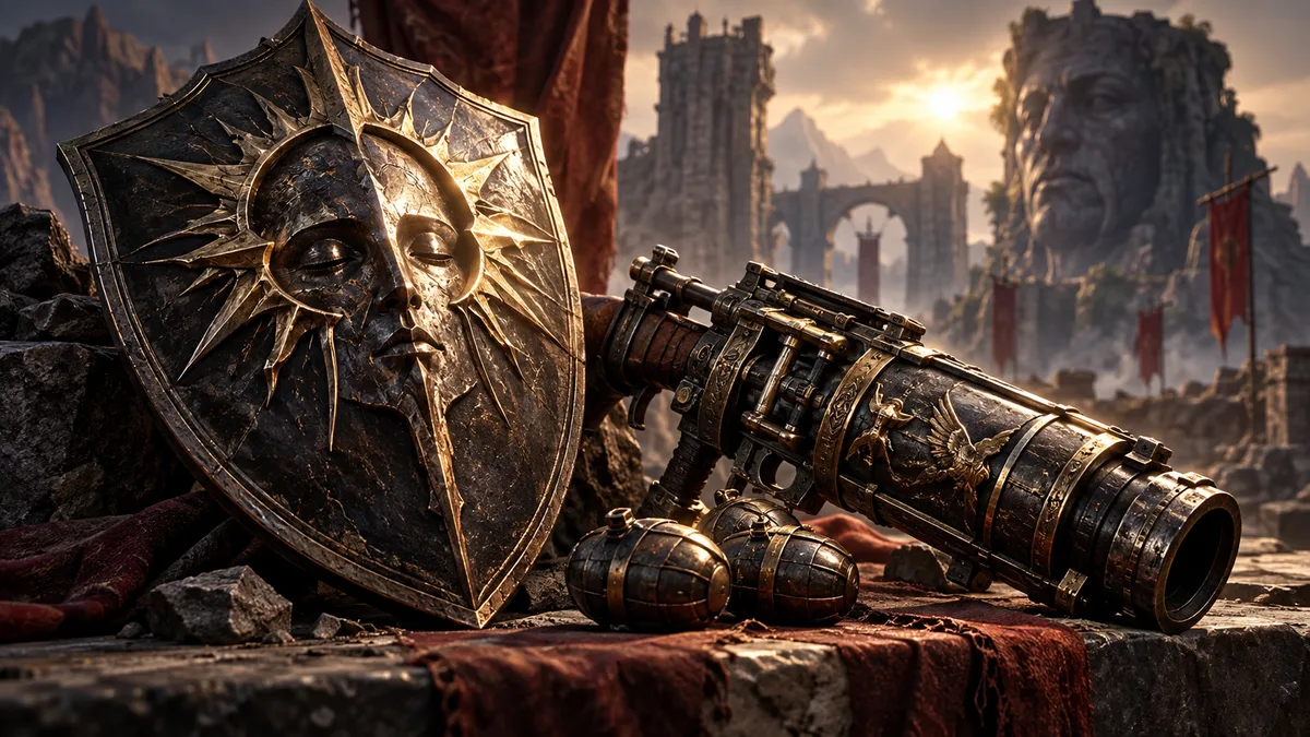 Editorial illustration: Path of Exile 2 Patch 0.5.0 Teases Nightfall Shield and Grenade Launcher Redemption