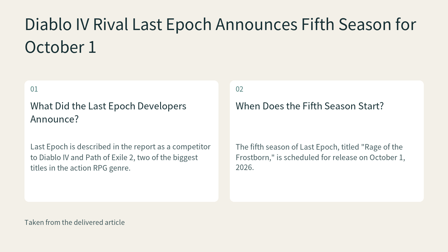 Visual explanation: Last Epoch is described in the report as a competitor to Diablo IV and Path of Exile 2, two of the biggest titles in the action RPG genre.
