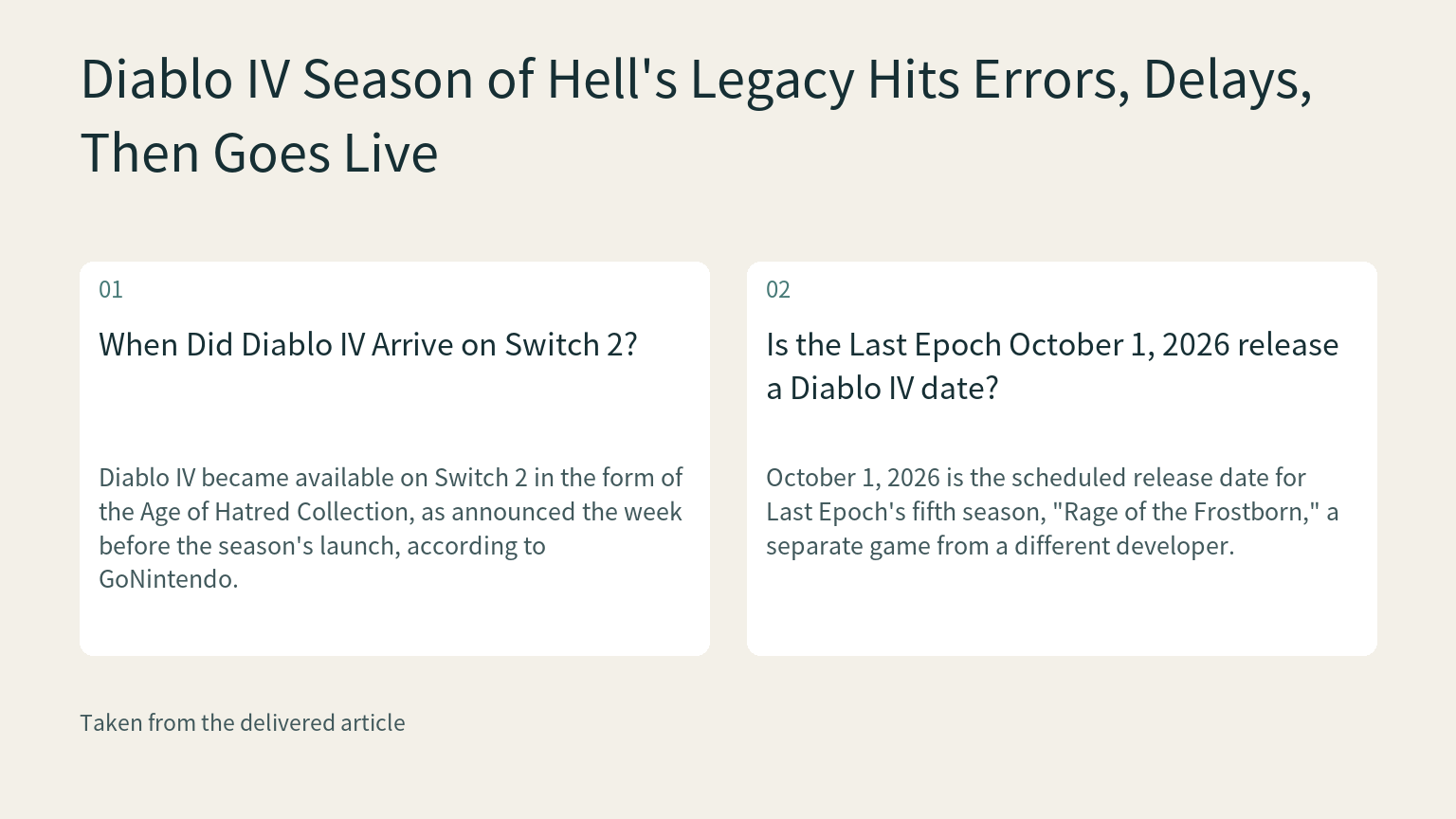 Visual explanation: Diablo IV became available on Switch 2 in the form of the Age of Hatred Collection, as announced the week before the season's launch, according to GoNintendo.