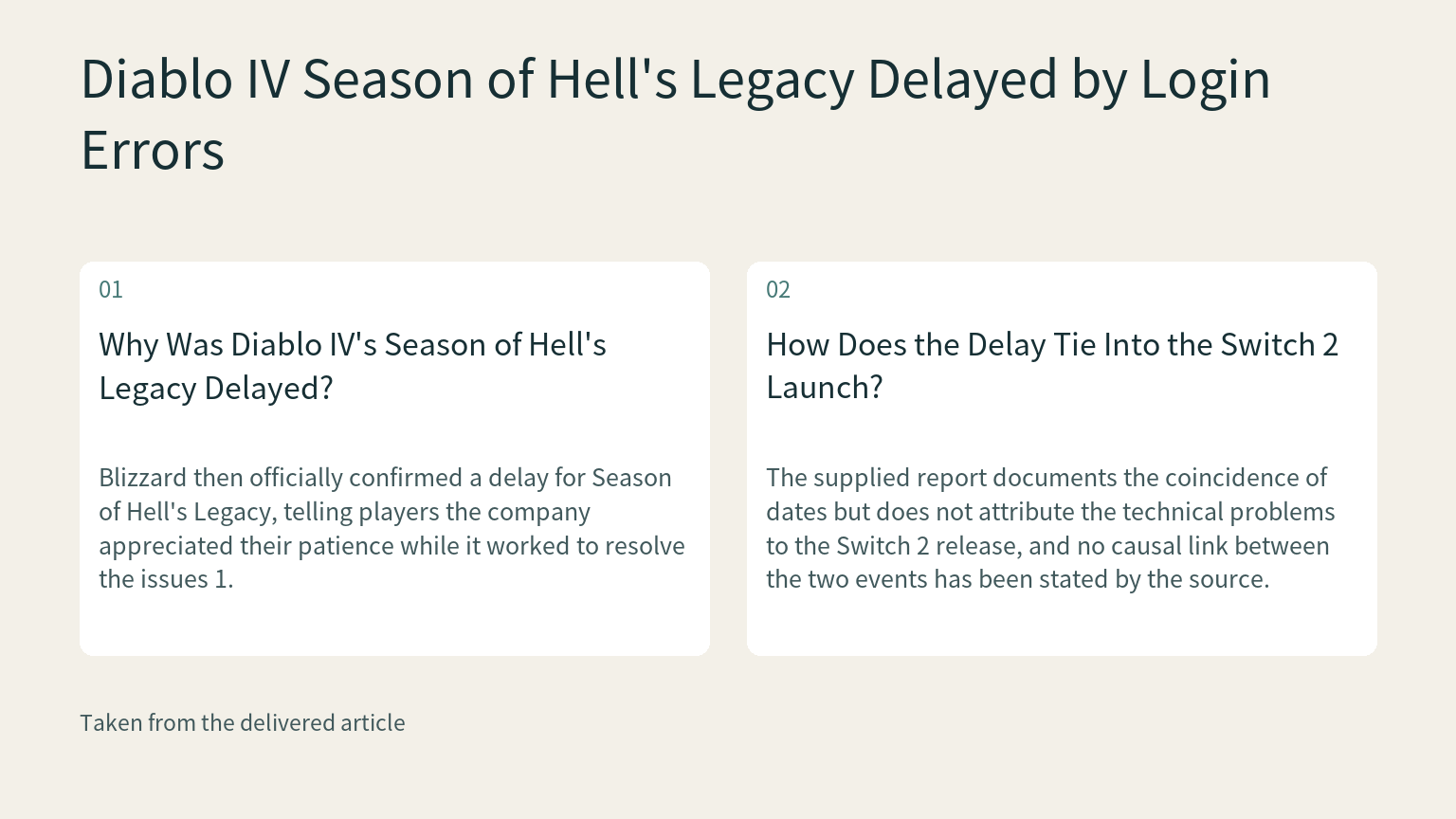 Visual explanation: Blizzard then officially confirmed a delay for Season of Hell's Legacy, telling players the company appreciated their patience while it worked to resolve the issues 1.