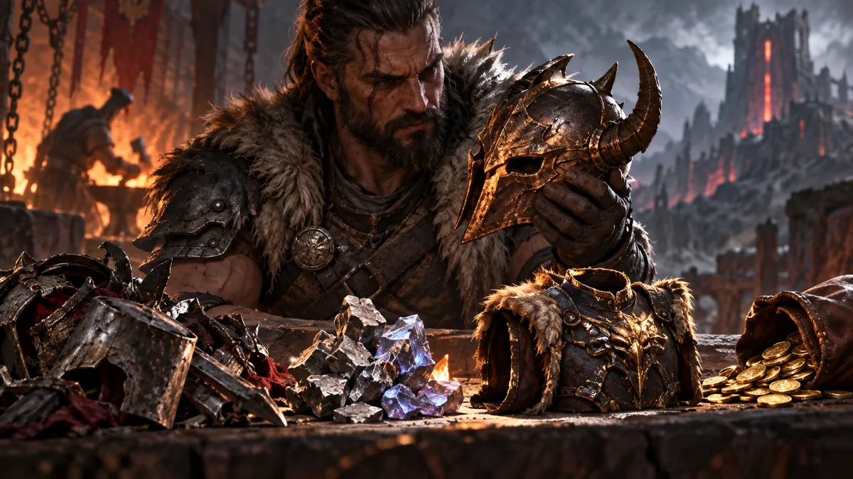 Editorial illustration: Diablo IV Gear Guide: When to Keep, Salvage, or Sell Your Loot
