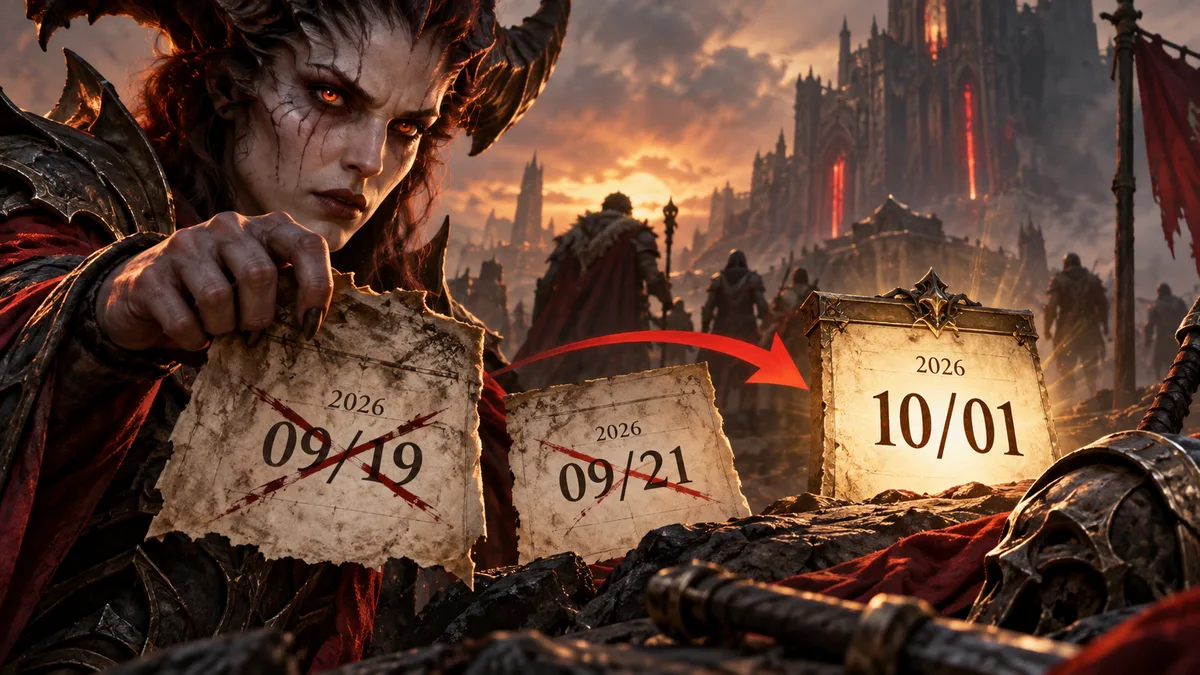 Editorial illustration: Diablo IV Season of Hell's Legacy Delayed, Then Fixed After Launch Errors
