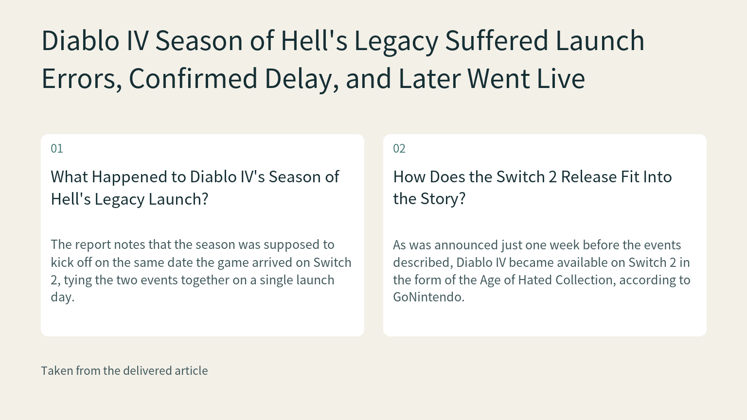 Visual explanation: The report notes that the season was supposed to kick off on the same date the game arrived on Switch 2, tying the two events together on a single launch day.