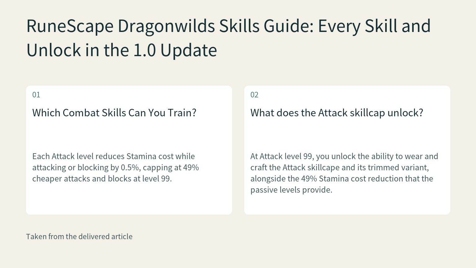 Visual explanation: Each Attack level reduces Stamina cost while attacking or blocking by 0.5%, capping at 49% cheaper attacks and blocks at level 99.