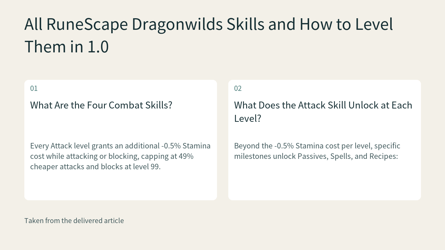 Visual explanation: Every Attack level grants an additional -0.5% Stamina cost while attacking or blocking, capping at 49% cheaper attacks and blocks at level 99.