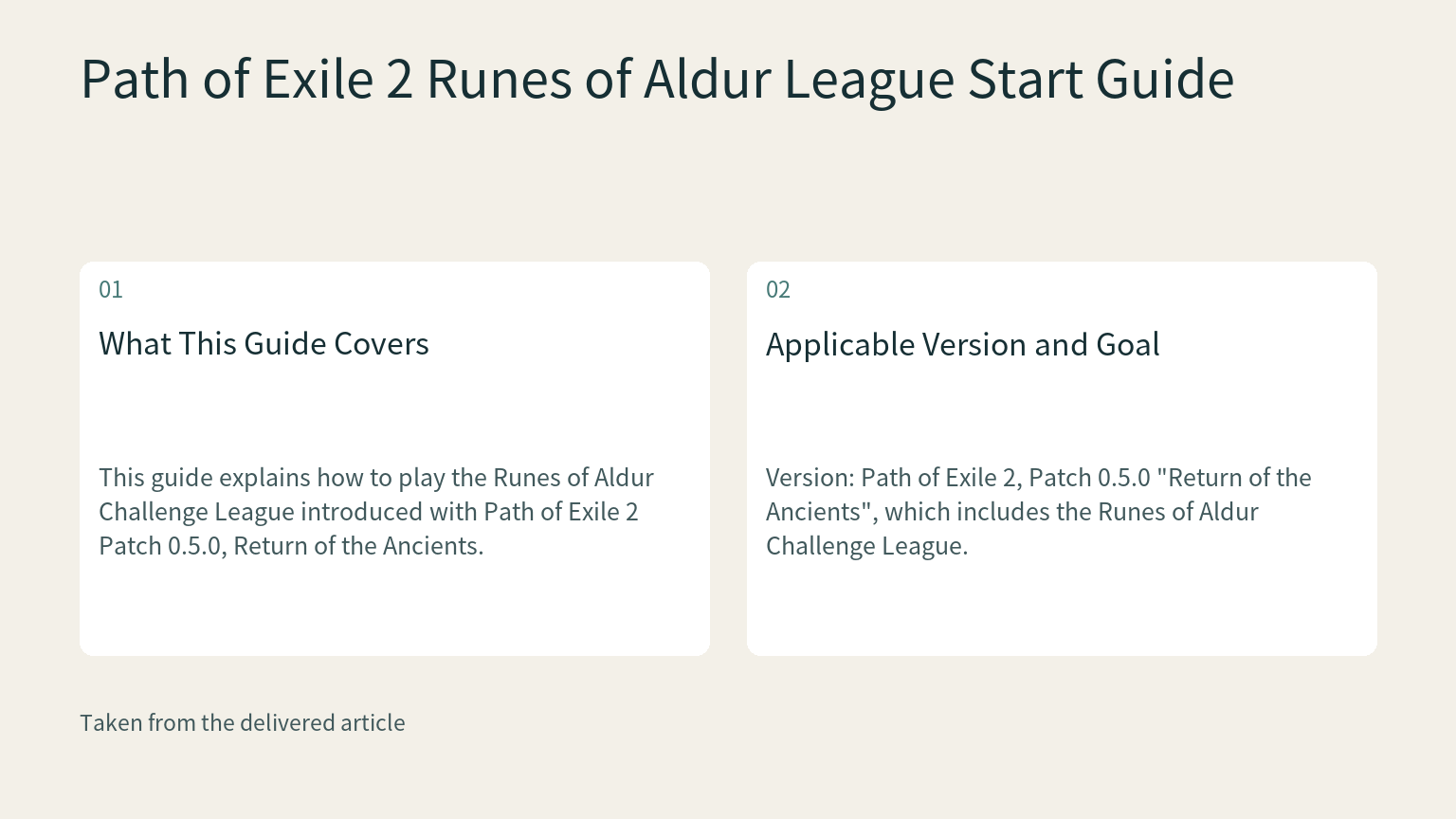 Visual explanation: This guide explains how to play the Runes of Aldur Challenge League introduced with Path of Exile 2 Patch 0.5.0, Return of the Ancients.